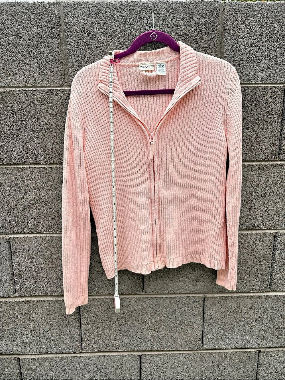 Cherokee Pink Ribbed Zip Sweater Size Large - Picture 3 of 4